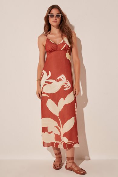 Vestido Midi Floral Bicolor