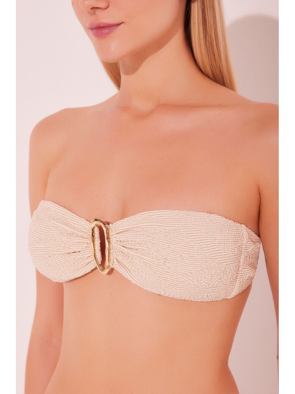 Água de Coco — Biquíni Top Faixa e Calcinha Lateral Fina com Franzido Textura Off White
