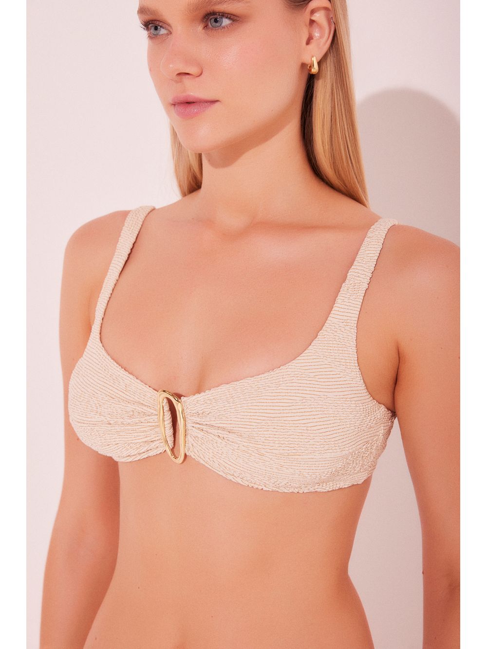 Água de Coco — Biquíni Top Alça e Calcinha Lateral Média Textura Off White