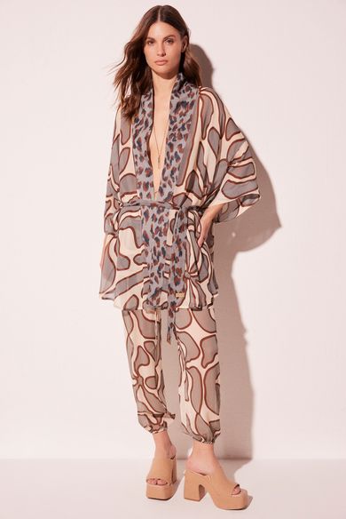 Capa Kimono Curto Palmeira Pincelada