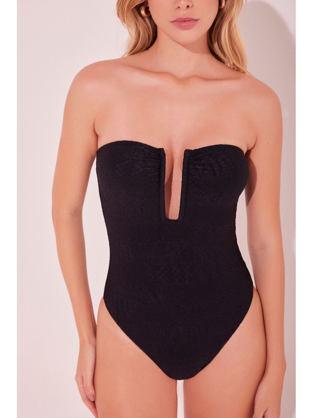 Água de Coco — Maiô Faixa Escamas Preto
