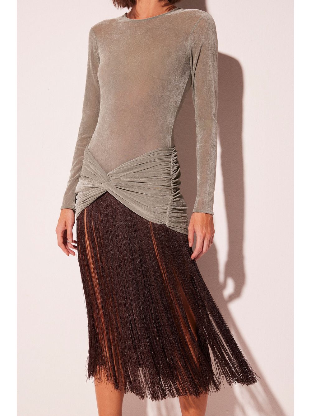 Água de Coco — Vestido Midi Tecelagem Azul Franjas