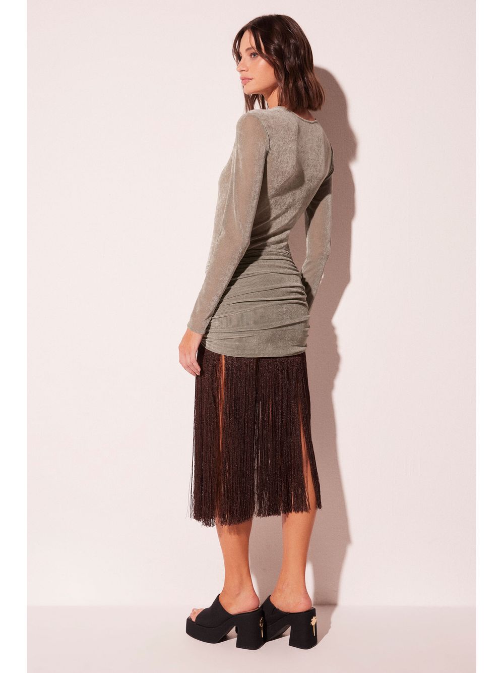 Água de Coco — Vestido Midi Tecelagem Azul Franjas