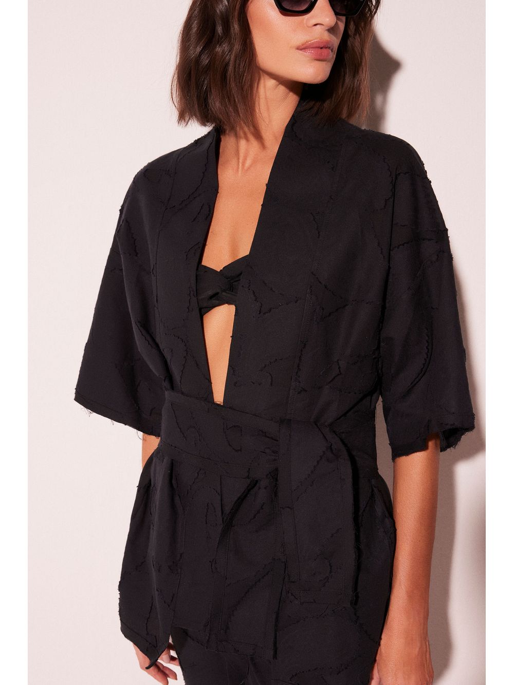 Água de Coco — Capa Kimono Curto Jacquard Cashmere