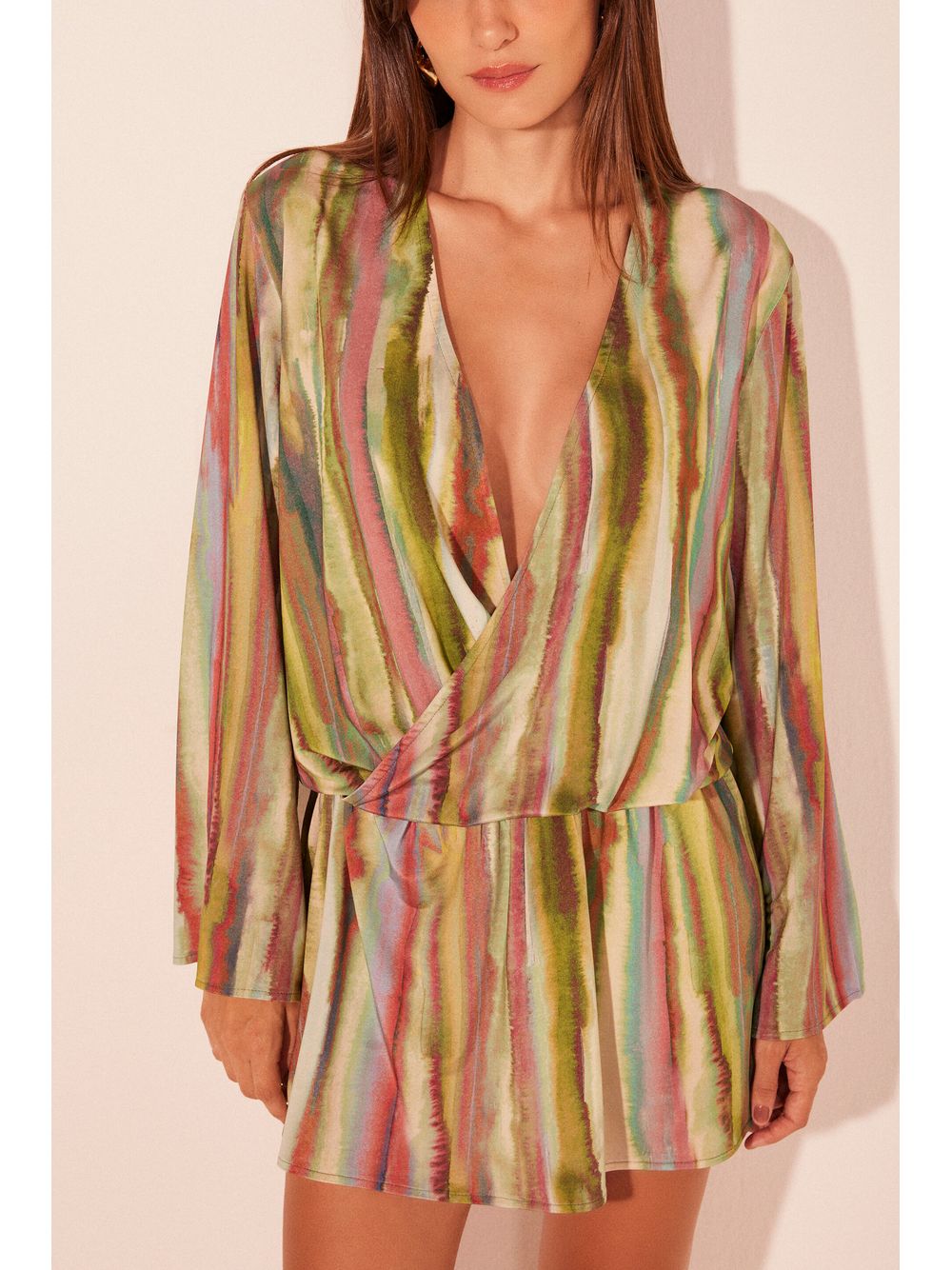 Água de Coco — Vestido Curto Listrado Fluor