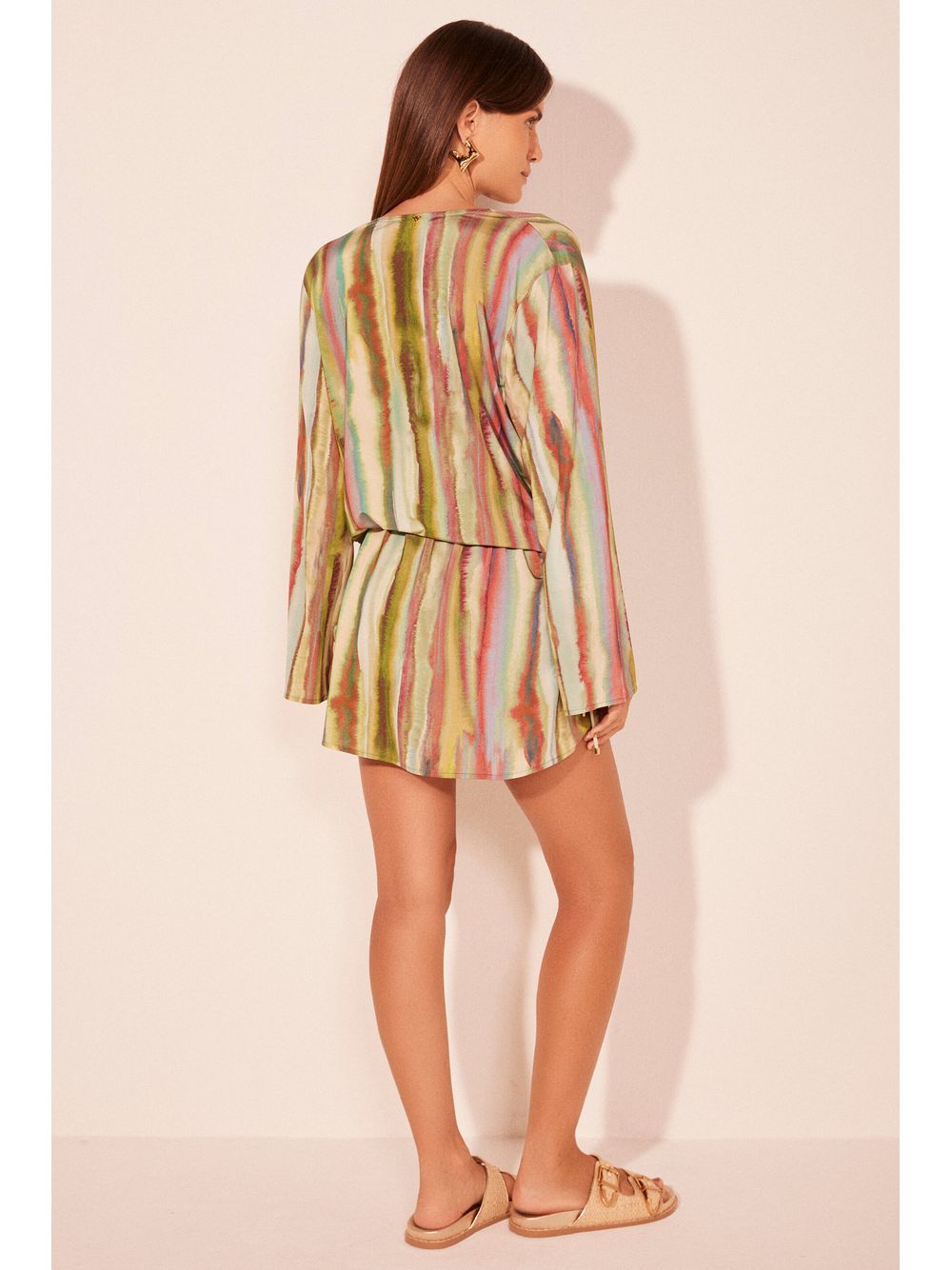 Água de Coco — Vestido Curto Listrado Fluor